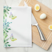 Teal Green Botanical Butterflies Kitchen Towel キッチンタオル (四つ折り)