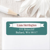 Teal Green & Burgundy Address Label with Banner ラベル (インサイチュ)