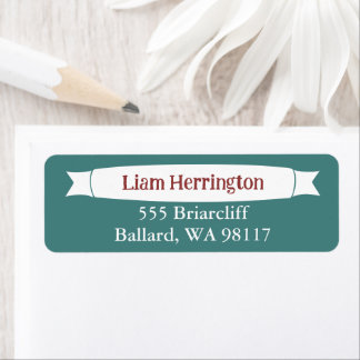 Teal Green & Burgundy Address Label with Banner ラベル