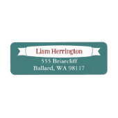 Teal Green & Burgundy Address Label with Banner ラベル (正面)