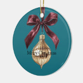 Teal Green Burgundy Bow Gold Ornament Christmas セラミックオーナメント (左)