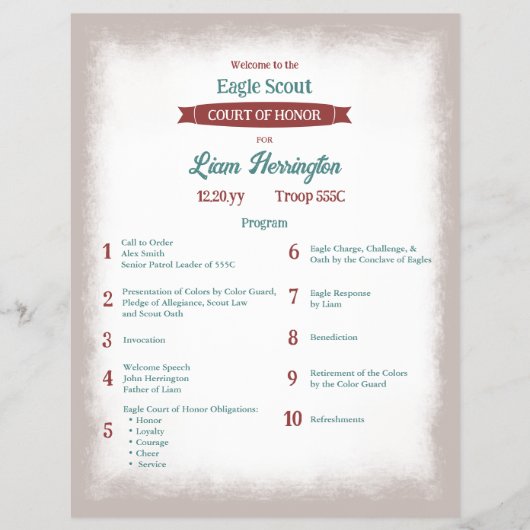 Teal Green, Burgundy Eagle Court of Honor Program チラシ (正面)