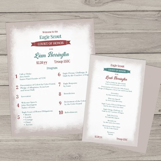 Teal Green, Burgundy Eagle Court of Honor Program チラシ