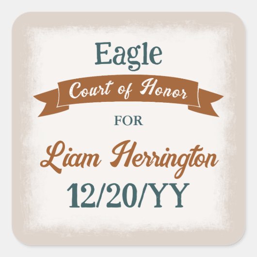 Teal Green, Copper Brown Party Favor Sticker スクエアシール (正面)