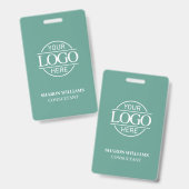 Teal Green Employee ID with Custom Business Logo バッジ (正面＆裏面)