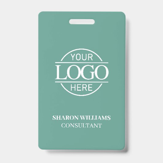 Teal Green Employee ID with Custom Business Logo バッジ (正面)