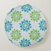 Teal  & Green Floral Bloom Pattern Round Pillow ラウンドクッション (裏面)