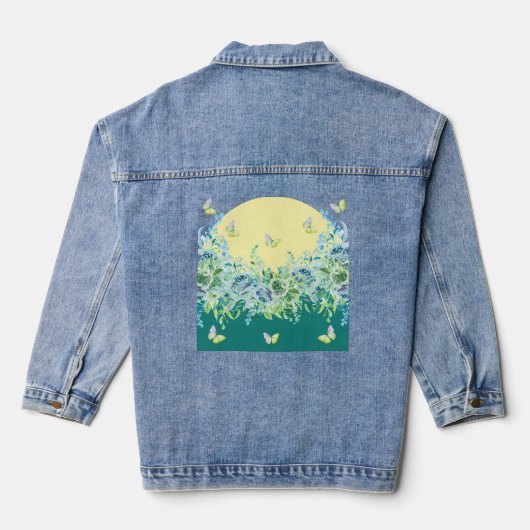 Teal Green Floral Butterfly Denim Jacket デニムジャケット (裏面)
