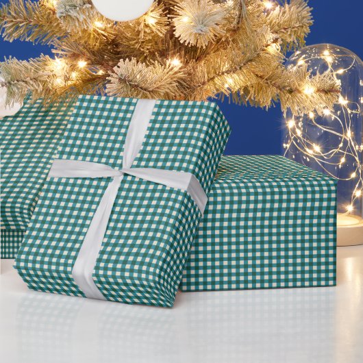 Teal Green Gingham Plaid Holiday Pattern ラッピングペーパー (クリスマス)