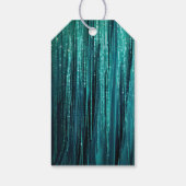 Teal Green Glam Glitzy Tinsel Stripes ギフトタグ (裏面)