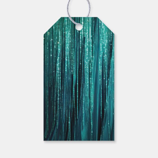 Teal Green Glam Glitzy Tinsel Stripes ギフトタグ (裏面)