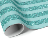Teal Green Glitter Style Horizontal Stripes ラッピングペーパー (ロールコーナー)