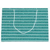 Teal Green Glitter Style Horizontal Stripes ラージペーパーバッグ (正面)