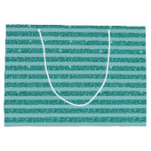 Teal Green Glitter Style Horizontal Stripes ラージペーパーバッグ (裏面)