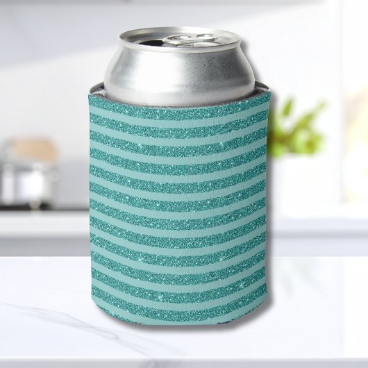 Teal Green Glitter Style Horizontal Stripes 缶クーラー