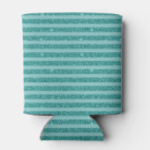 Teal Green Glitter Style Horizontal Stripes 缶クーラー (裏面)