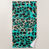 Teal Green Gold Beige Leopard Print  ビーチタオル (正面)