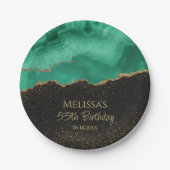 Teal Green Gold Glitter Abstract Watercolor Marble ペーパープレート (正面)