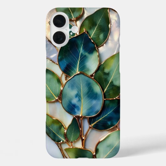 Teal Green Leaf Stained Glass Phone Case Case-Mate iPhoneケース (裏面)