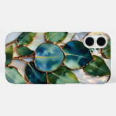 Teal Green Leaf Stained Glass Phone Case Case-Mate iPhoneケース (裏面 (横))