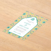 Teal Green Persian Mosaic Muslim Wedding アクリル招待状 (レイダウン)