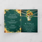 Teal Green Sunflowers Mason Jar QR Code Wedding 招待状 (内部)