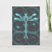 Teal, Grey, Glass Dragonfly with Stars Birthday カード (正面)