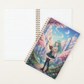 Teal Hair Anime Girl & Magic Storybook Journal ノートブック (内側)