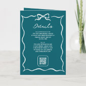 Teal Hand Drawn White Bow QR Code Photo Wedding 招待状 (裏面)