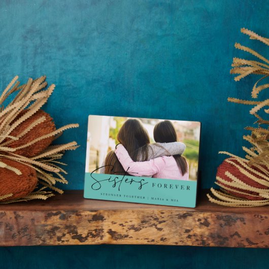 Teal Handwritten Sisters Forever Script Photo フォトプラーク (側面)