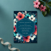 Teal Hibiscus Bloom Wedding 招待状