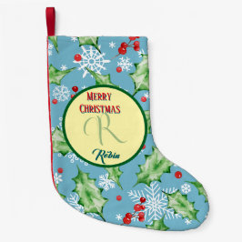 Teal Holiday Botanical Christmas Bells & Gifts スモールクリスマスストッキング