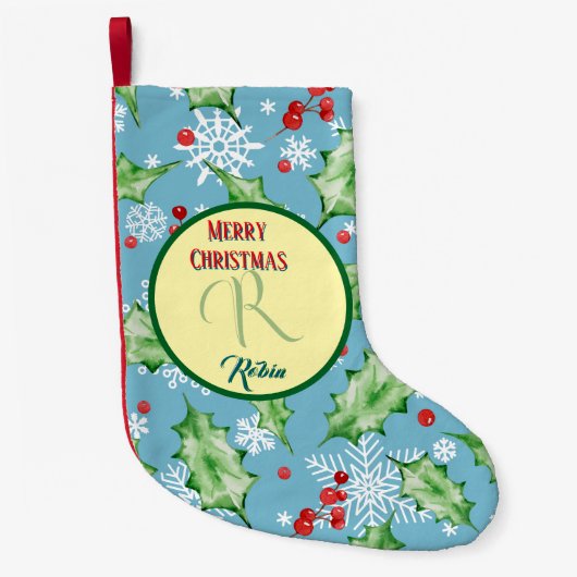 Teal Holiday Botanical Christmas Bells & Gifts スモールクリスマスストッキング (正面)