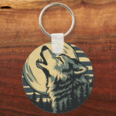 Teal Howling Wolf Moon Art キーホルダー (裏面)