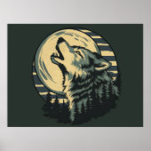 Teal Howling Wolf Moon Art ポスター (正面)