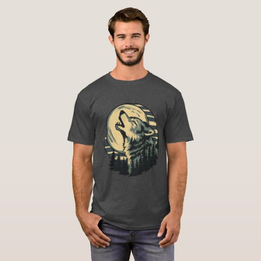 Teal Howling Wolf Moon Art Tシャツ (正面フル)