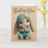 Teal Knit Baby Bunny Thinking of You Card カード (黄色い花)