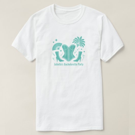 Teal Las Vegas Showgirl Bridesmaid Bach Party Tシャツ (デザイン正面)