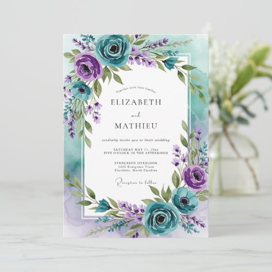 Teal Lavender Captivating Spring Wedding 招待状 (スタンド正面)