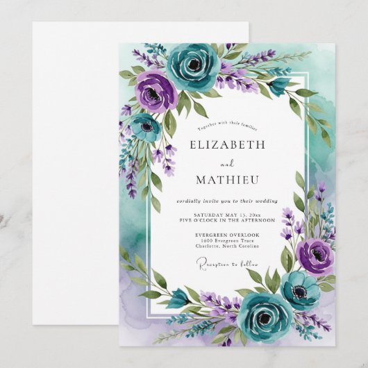Teal Lavender Captivating Spring Wedding 招待状 (正面/裏面)