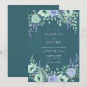 Teal Lavender Floral Arch Wedding 招待状 (正面/裏面)