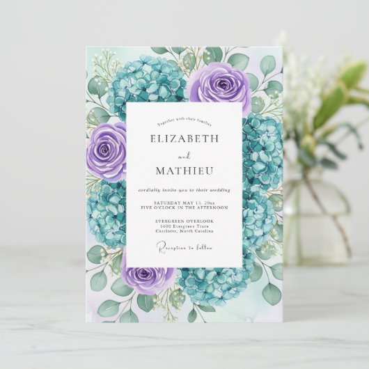 Teal Lavender Lush Spring Wedding 招待状 (スタンド正面)