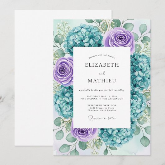 Teal Lavender Lush Spring Wedding 招待状 (正面/裏面)