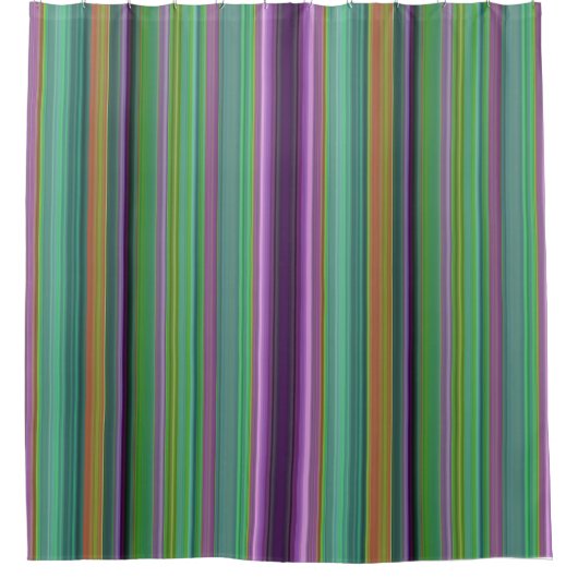 Teal Lavender Orange Purple Stripes シャワーカーテン (正面)