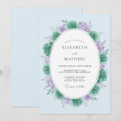 Teal Lavender Peaceful Spring Wedding 招待状 (正面/裏面)