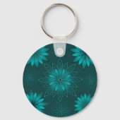 Teal Leaf Mandala Design on Dark Cyan キーホルダー (正面)