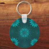Teal Leaf Mandala Design on Dark Cyan キーホルダー (裏面)