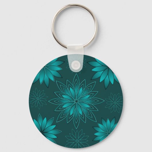 Teal Leaf Mandala Design on Dark Cyan キーホルダー (裏面)