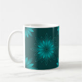 Teal Leaf Mandala Design on Dark Cyan コーヒーマグカップ (左)