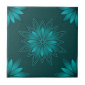 Teal Leaf Mandala Design on Dark Cyan タイル (正面)